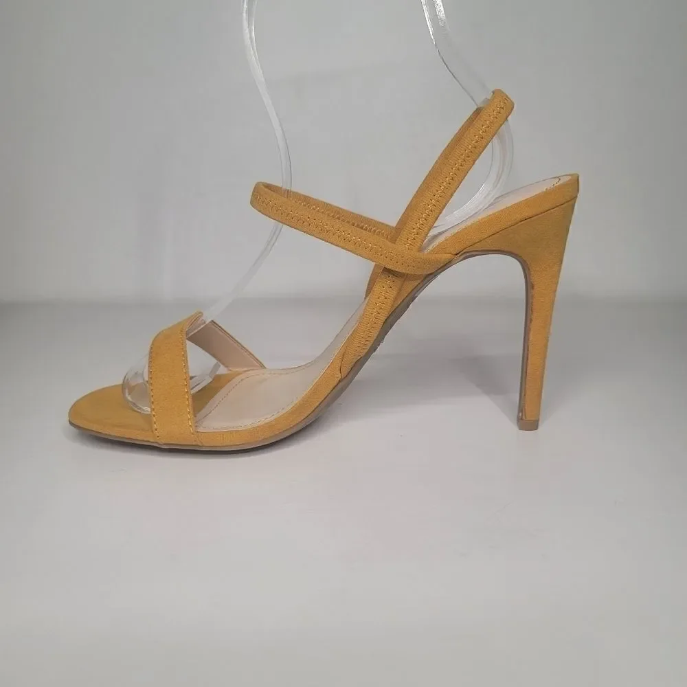 AnneMichelle mustard crisscross band open-toe pump